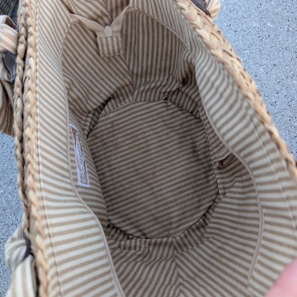 Cappelli Straworld Tan Woven Tote Bag with Striped Fabric Handles - Picture 6 of 7